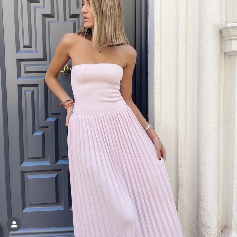 ZARA PASTEL PINK STRAPLESS PLEATED KNIT DRESS S,M